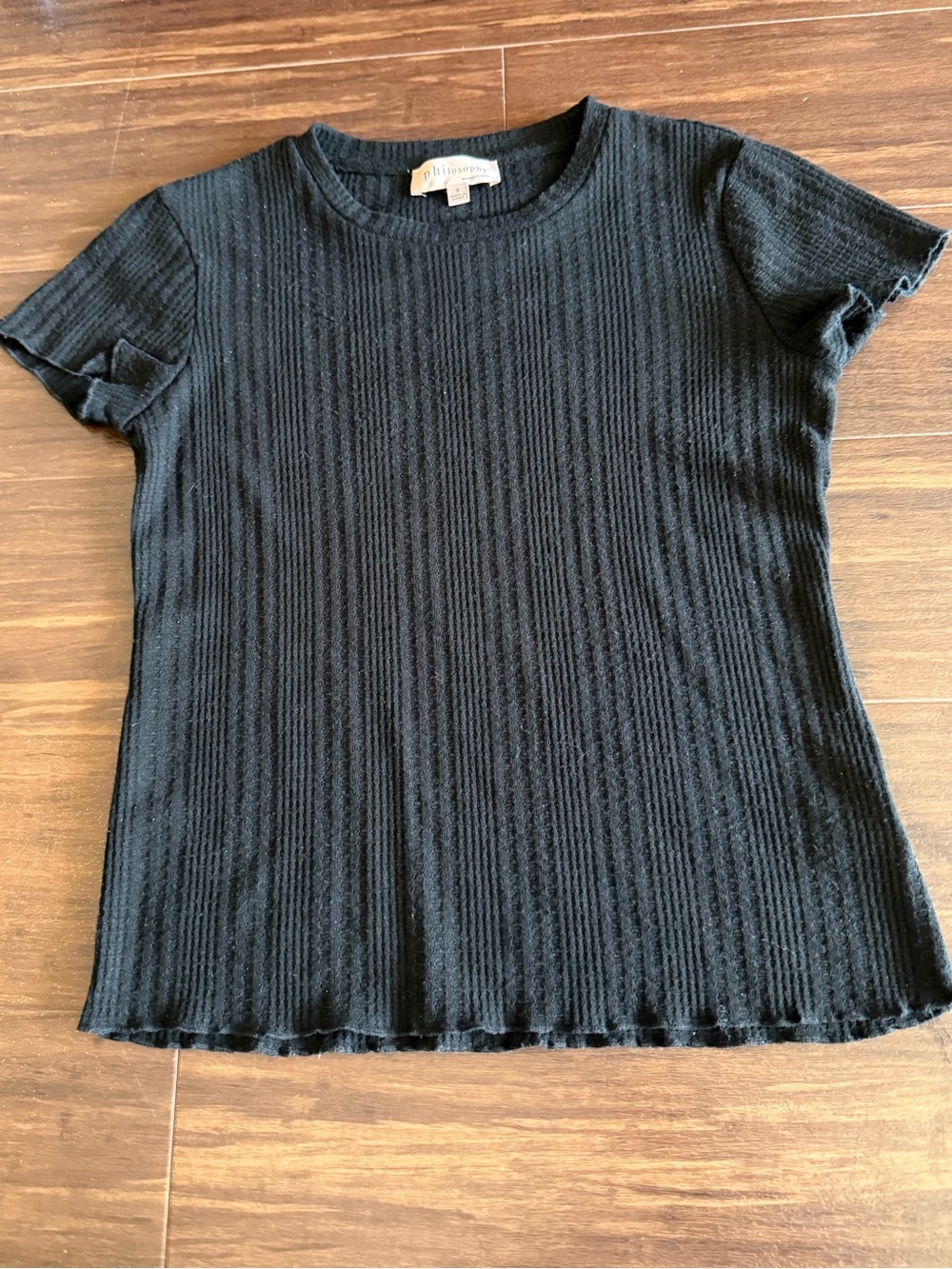 Philosophy Black Ribbed Short Sleeve Crew Tee